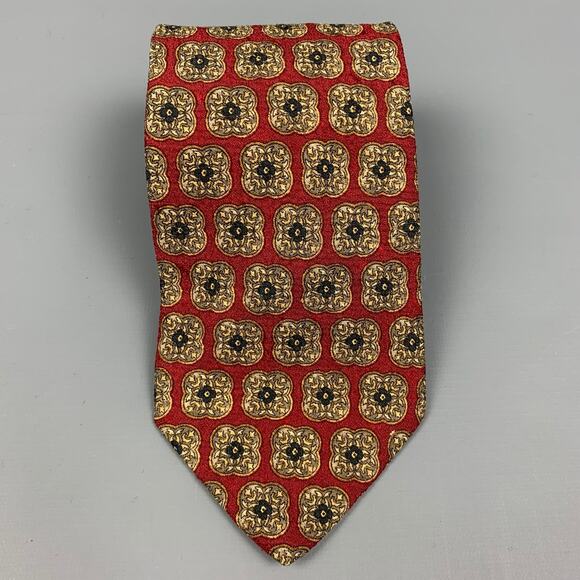 VALENTINO Burgundy & Taupe Tapestry Silk Tie - Picture 2 of 4